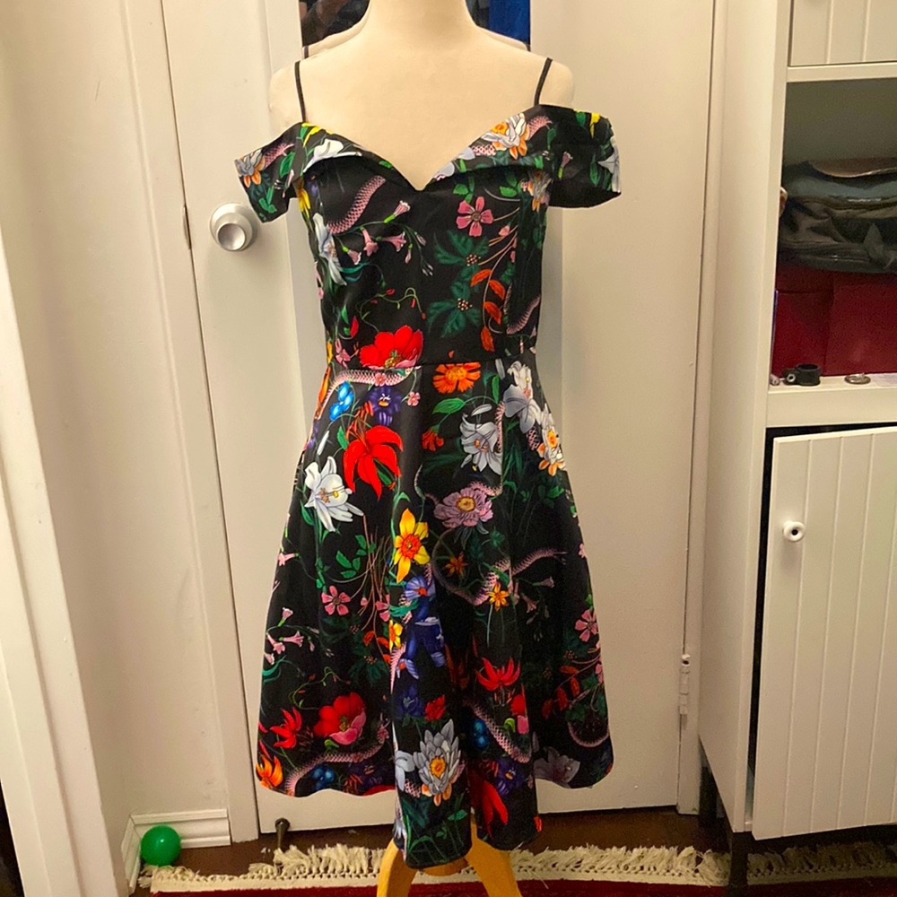 Satin floral and snake dress